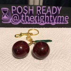 Red Glitter Cherry Keychain